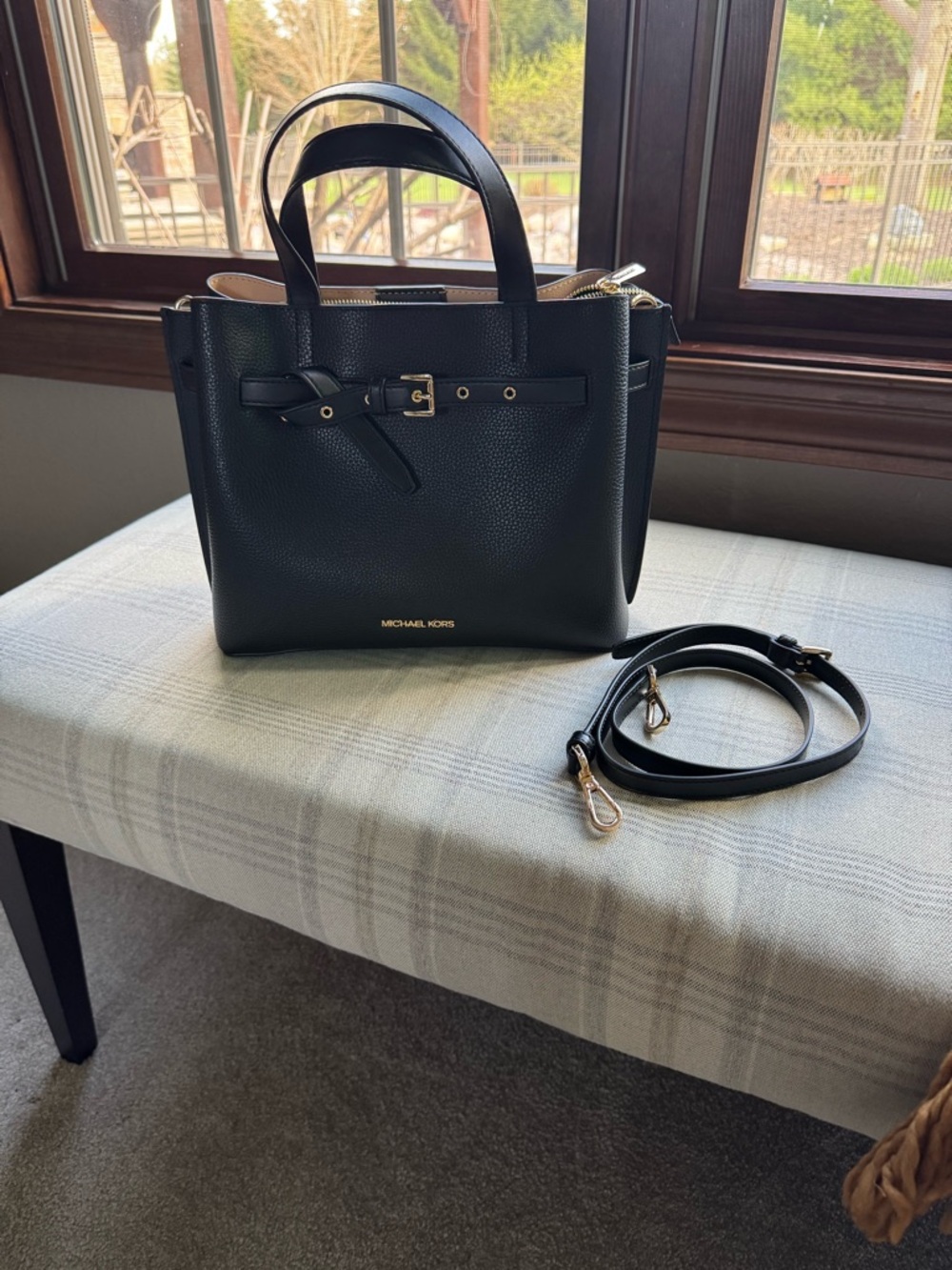 Michael Kors Black Pebbled Leather Satchel with Removable Strap - Picture 1 of 8